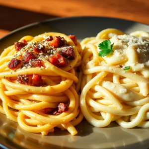 Carbonara and Alfredo with Spaghettoni