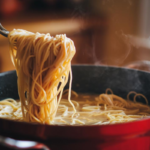 Cook spaghetti in chicken stock